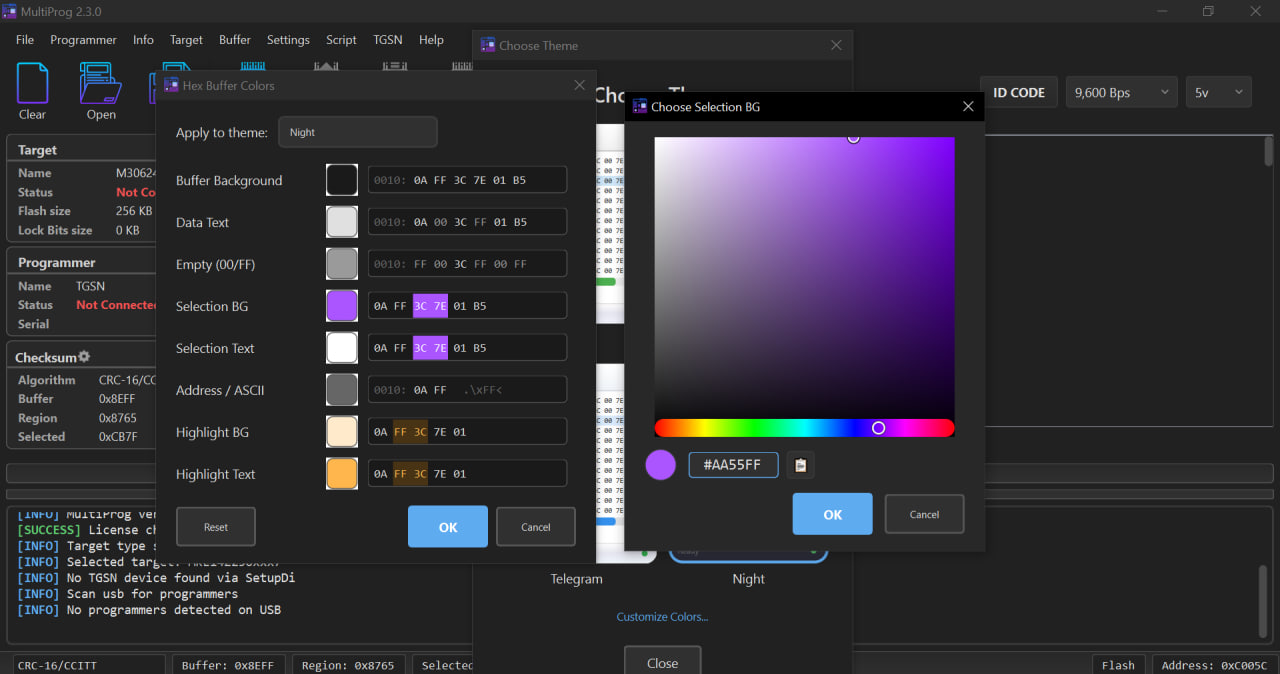 Hex Buffer Colors editor с мини-превью